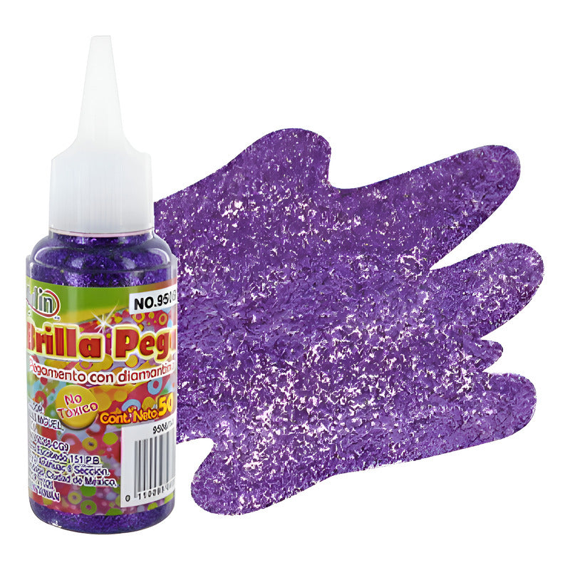 Diamantina Pegamento Brilla Pega Color Morado 1 Pz De 50ml Morado