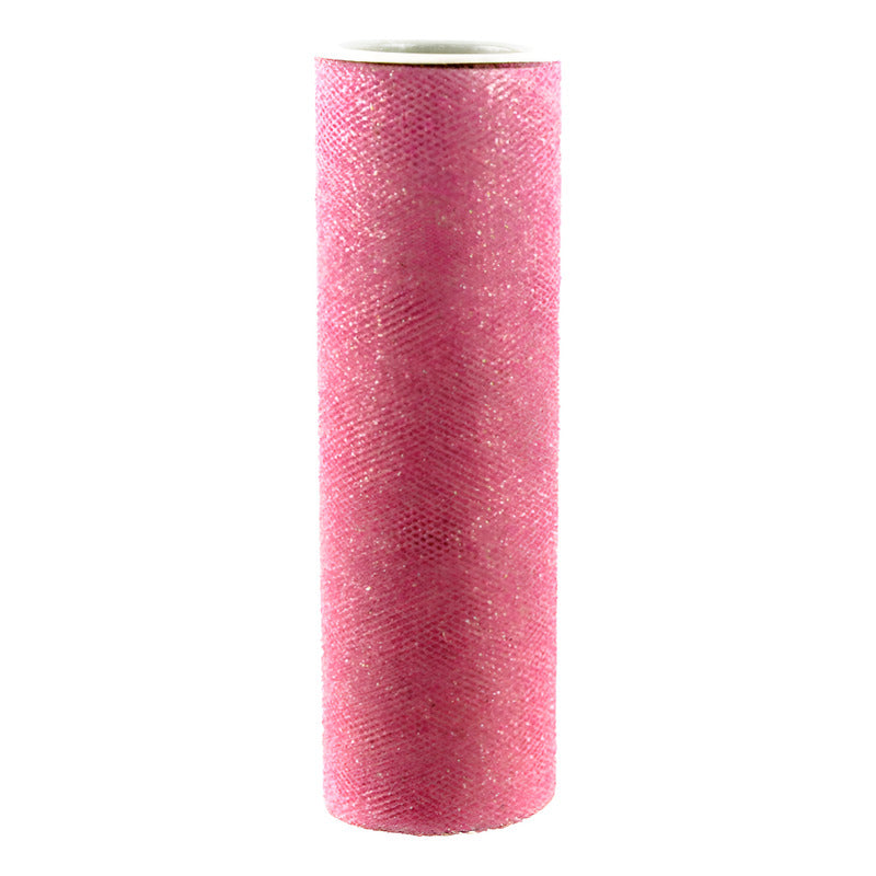 Tul Rosa Con Diamantina 15cm 5m Rosa Rayas