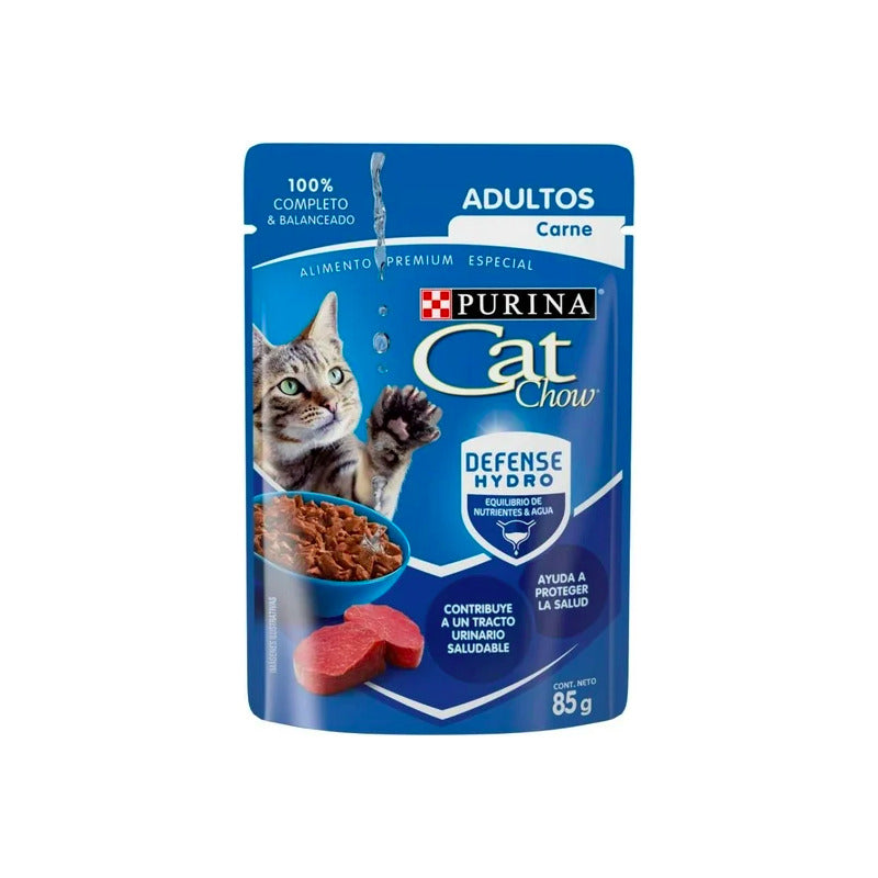 Alimento Para Gato Cat Chow Carne Adultos 12 Sobres De 85g