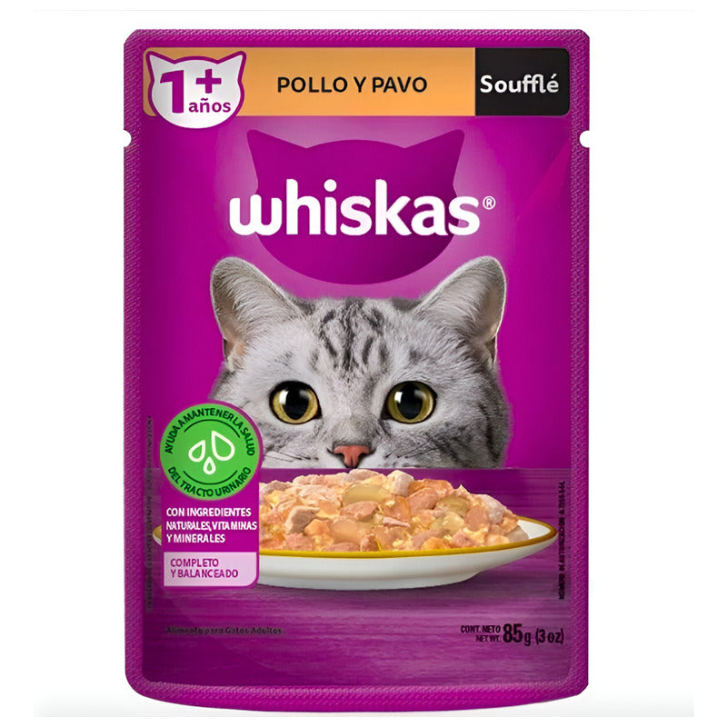 Alimento Gato Whiskas Soufflé Pollo Y Pavo 85gr (12 Sobres)
