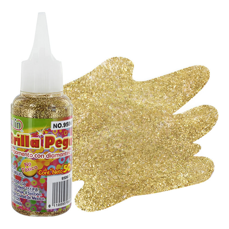 Diamantina Con Pegamento Brilla Pega Color Oro 6 Pzs De 50ml Oro