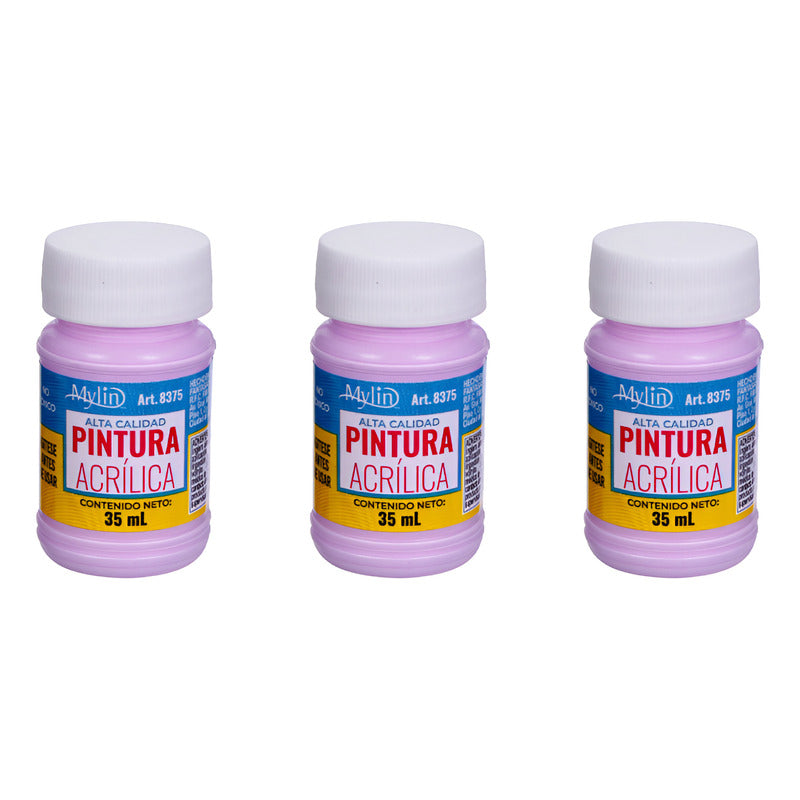Pintura Acrílica Alta Calidad Color Lila Claro 3 Pz De 35ml Lila