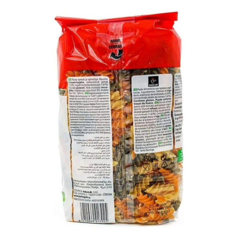 Fusilli  Hélices Con Tomate Y Espinaca El Gallo (2 Piezas)