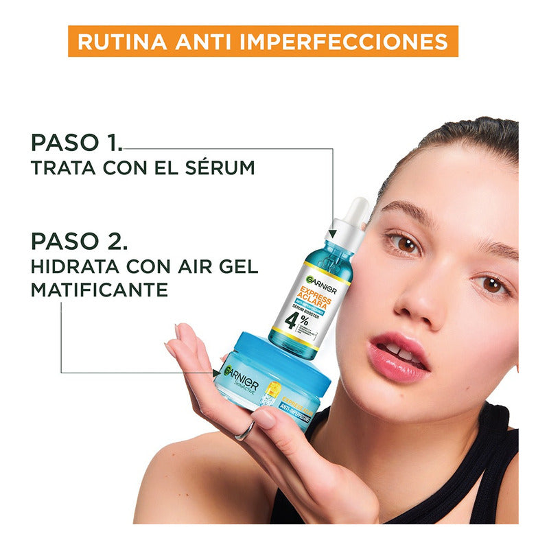 Garnier Express Aclara Anti-imperfecciones Crema Gel Matificante Con Niacinamida, Vitamina C Y Ácido Salicílico, 48h De Hidratación Y Control De Oleosidad, 50 M Grasa Día/noche