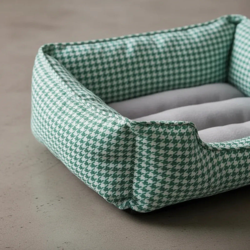 Cama Rectangular Pata De Gallo Verde Para Perro, Mediano Verde Rectangular
