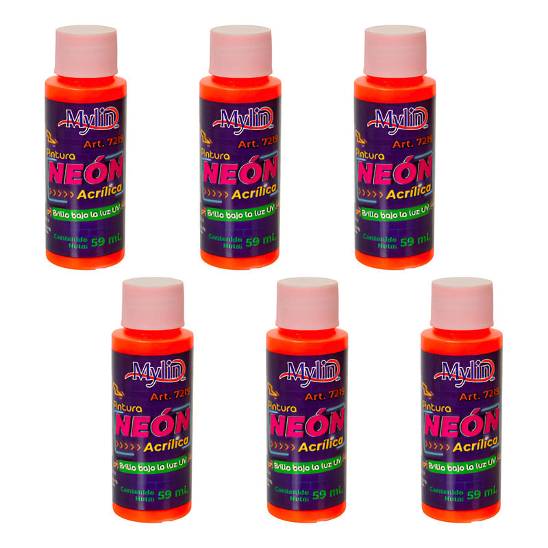 Pintura Acrílica Naranja Neón 6 Piezas De 59ml Naranja Neón