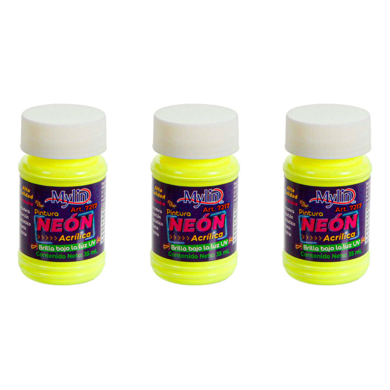 Pintura Acrílica Color Amarillo Neón 3 Piezas De 35ml Amarillo Neón