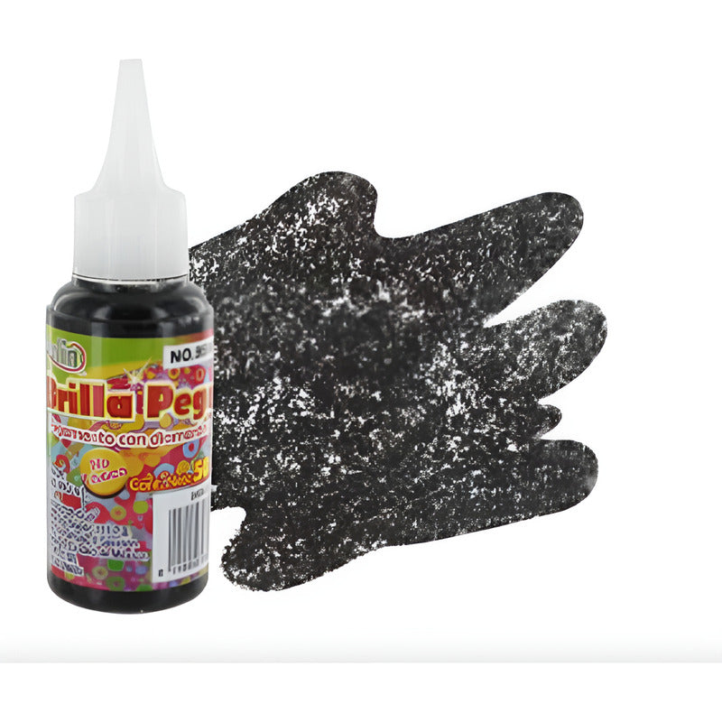 Diamantina Pegamento Brilla Pega Color Negro 1 Pz De 50ml Negro