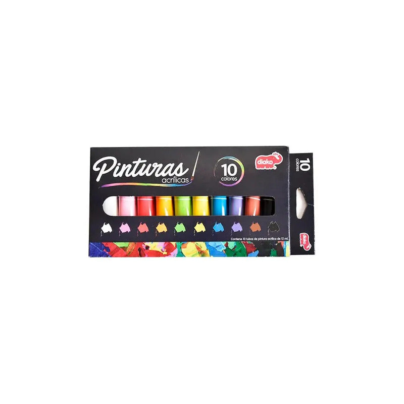 Kit De Pinturas Acrílicas Para Niños | Caja De 10 | Diako