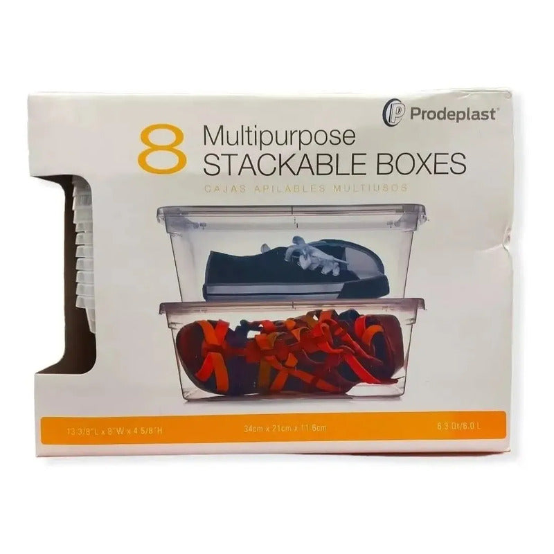 Prodeplast 8 Piezas De Cajas Multiusos P \ 6 Litros Sa Transparente Lisa