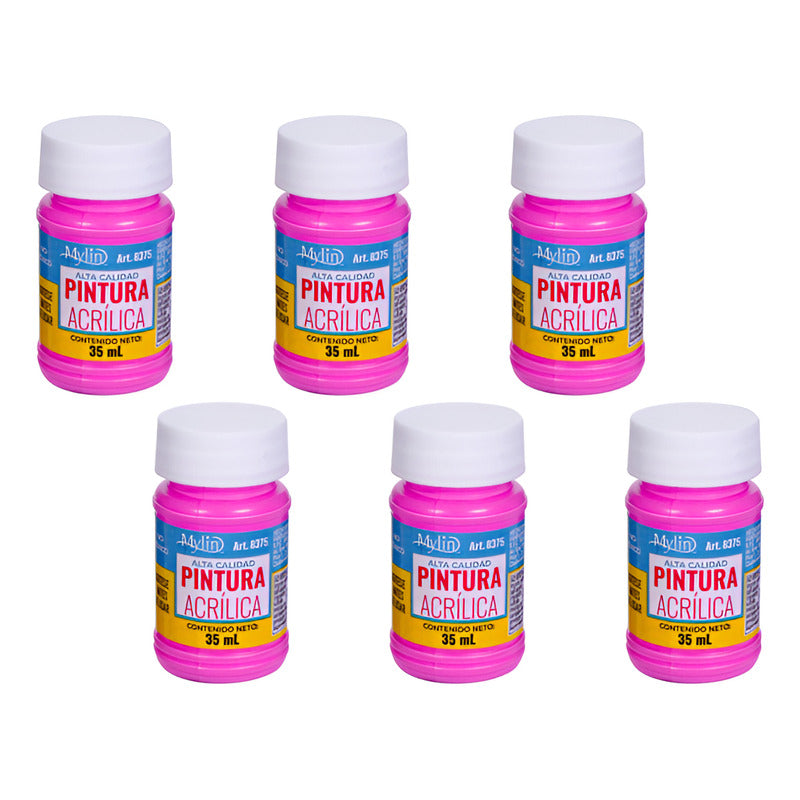 Pintura Acrílica Alta Calidad Color Magenta 6 Pz De 35ml Magenta