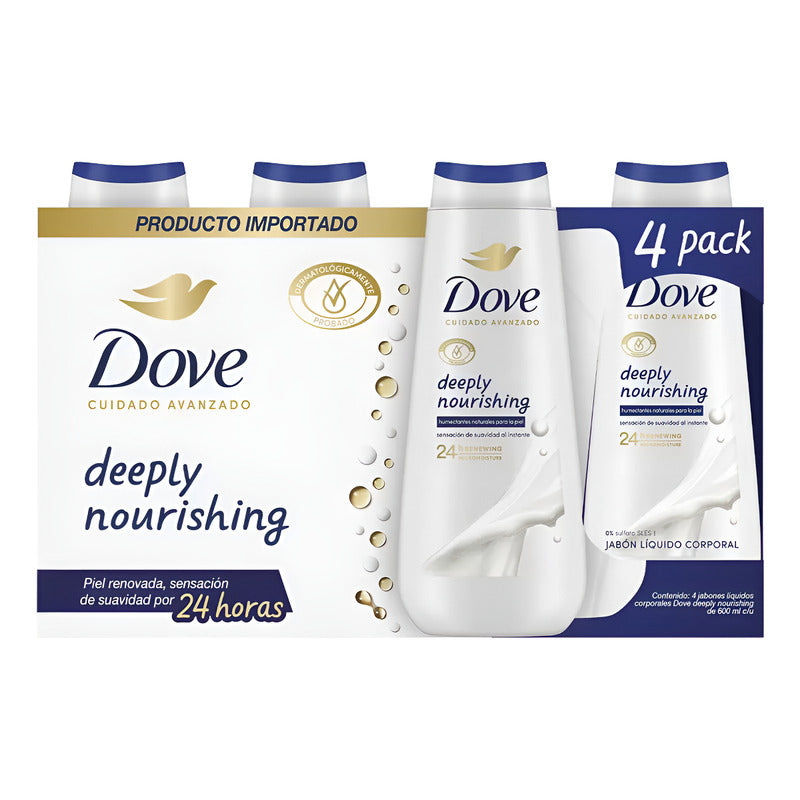 Dove Jabón Corporal Líquido 4 Pzas De 600 Ml
