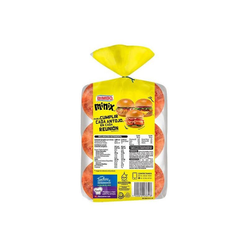 Pan Para Hamburguesas Bimbo Minix Plain 12p 408g (4 Piezas)
