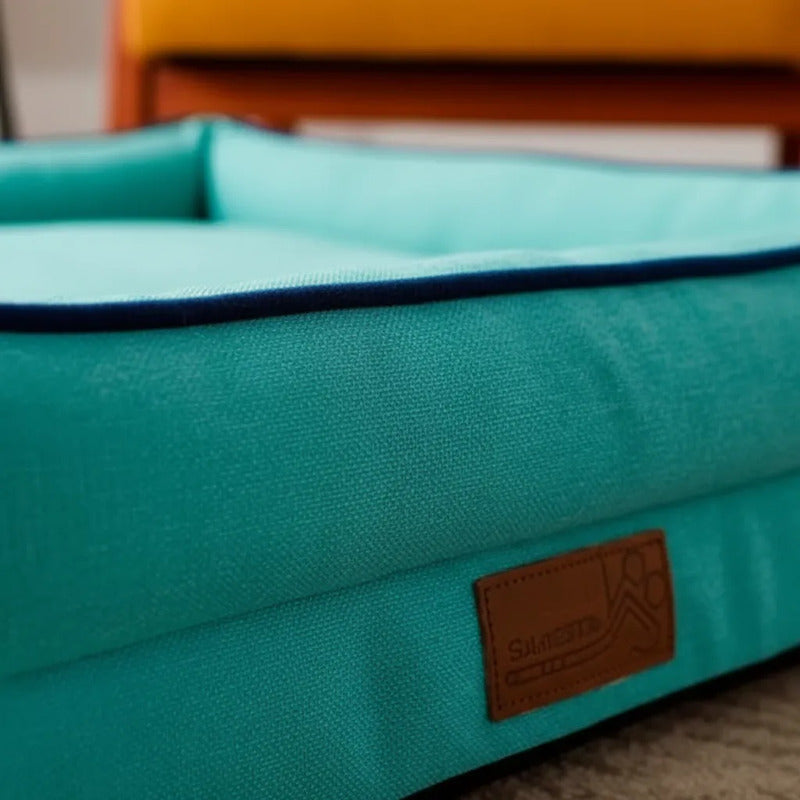 Cama Rectangular Con Bordes Color Turquesa Para Perro, Chico Turquesa Rectangular