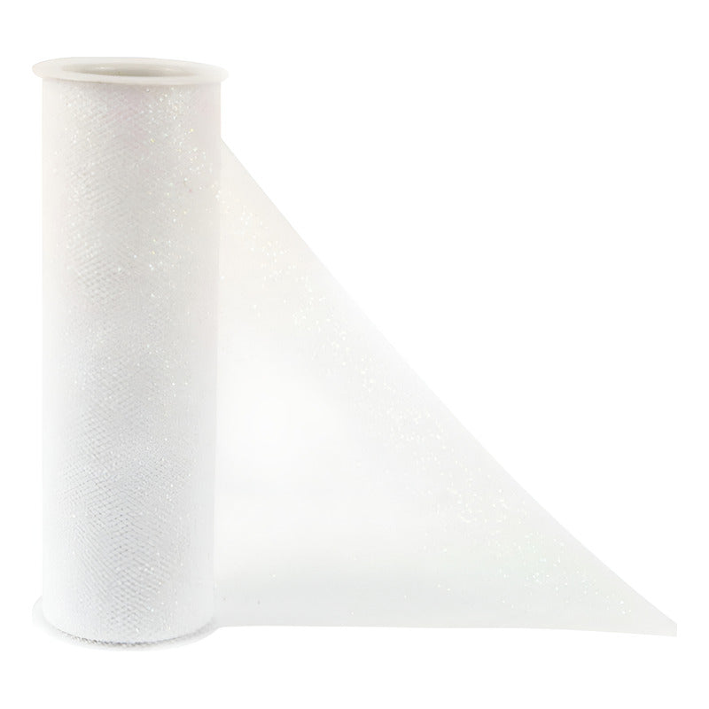 Tul Blanco Con Diamantina Blanco Rayas