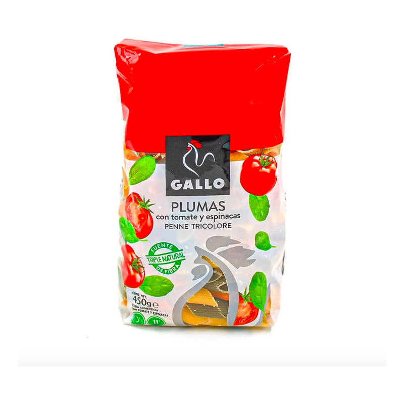 Pasta De Pluma Tricolore Gallo Tomate Y Espinaca De 450 G