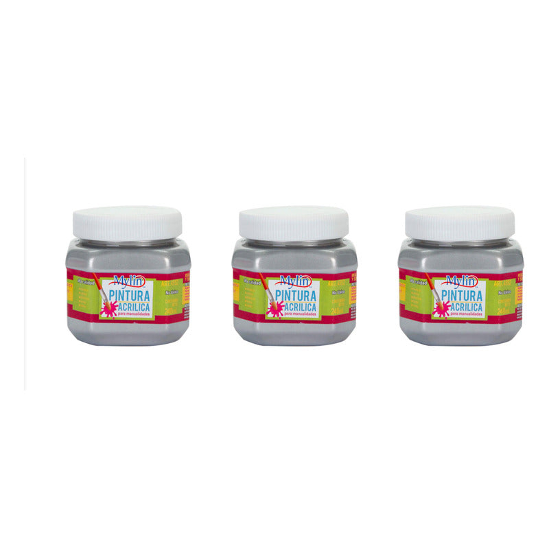 Pintura Acrílica Color Plata Metálico 3 Piezas De 240ml Plata