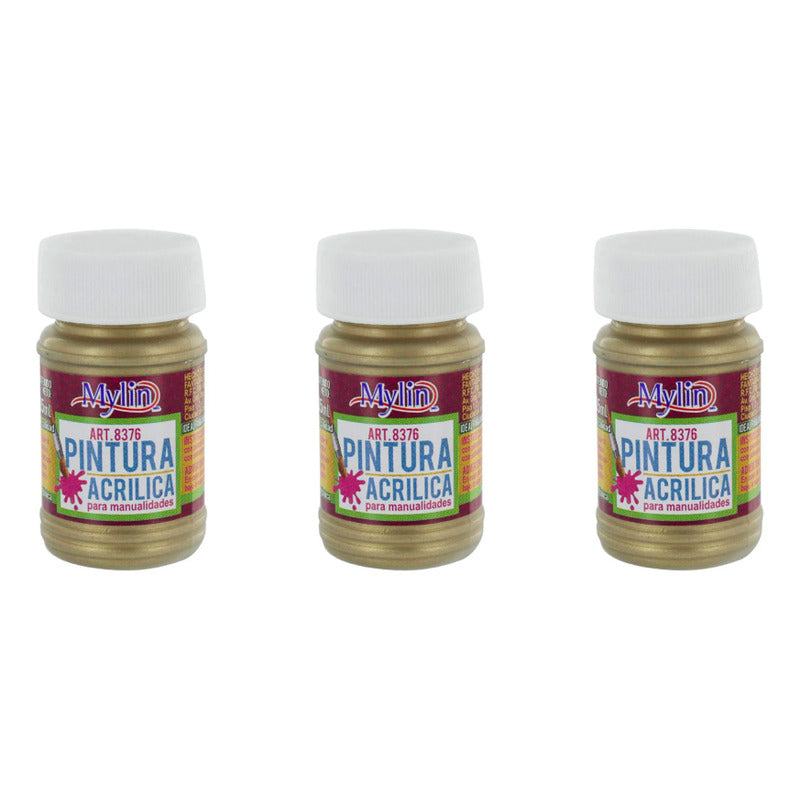 Pintura Acrílica Color Oro Brillante Metálico 3 Pzas De 35ml Oro Brillante