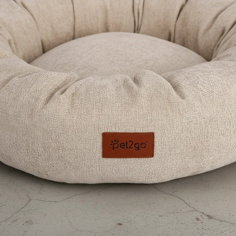 Cama Antiestrés Circular Con Bordes Altos Para Perro X-chico Beige Circular