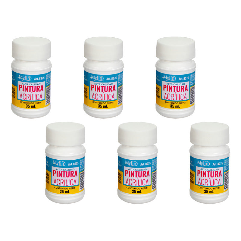 Pintura Acrílica Alta Calidad Color Blanco 6 Piezas De 35ml Blanco