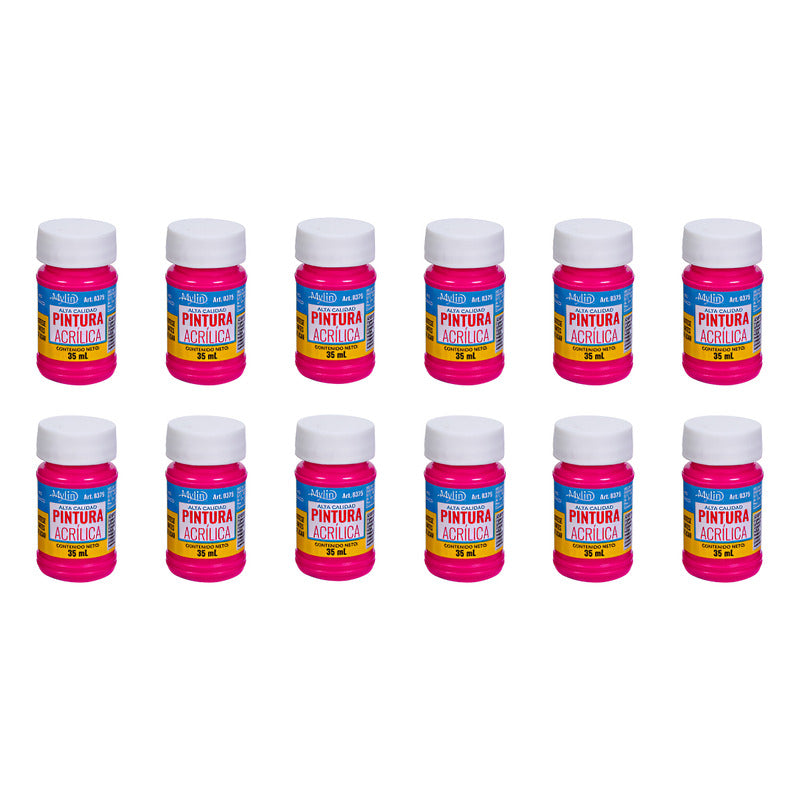 Pintura Acrílica Alta Calidad Color Fiusha 12 Pz De 35ml Fiusha