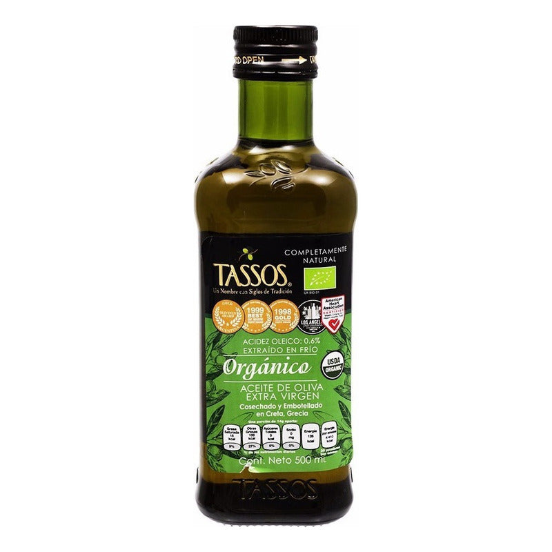 Aceite De Oliva Extra Virgen Tassos 500 Ml 3 Piezas Ipg