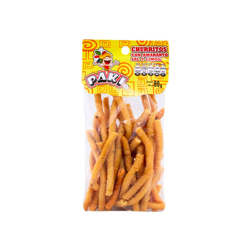 Churritos De Amaranto Paki Sabor Limón Y Sal 5 Paq De 80 G