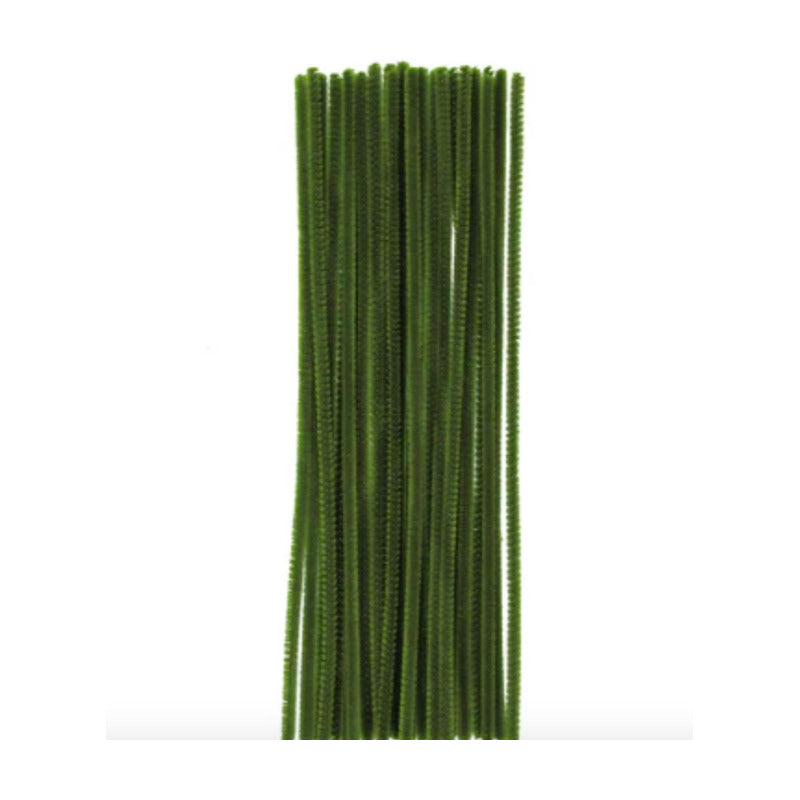Limpia Pipas Chenille Natural Color Verde Musgo De 30cm 72pz