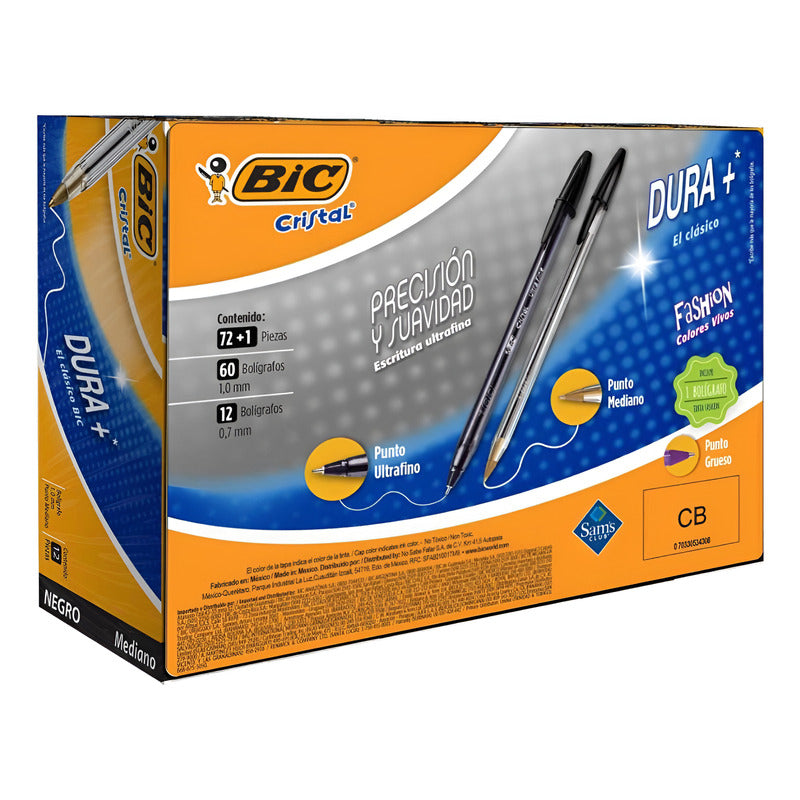 Bolígrafos Bic Cristal Mediano + Ultrafino Negro 73 Pzas Negro