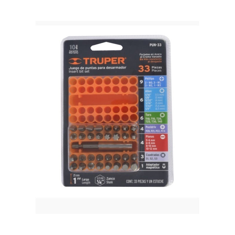 Juego De Puntas Para Destornillador Acero Truper 33 Piezas