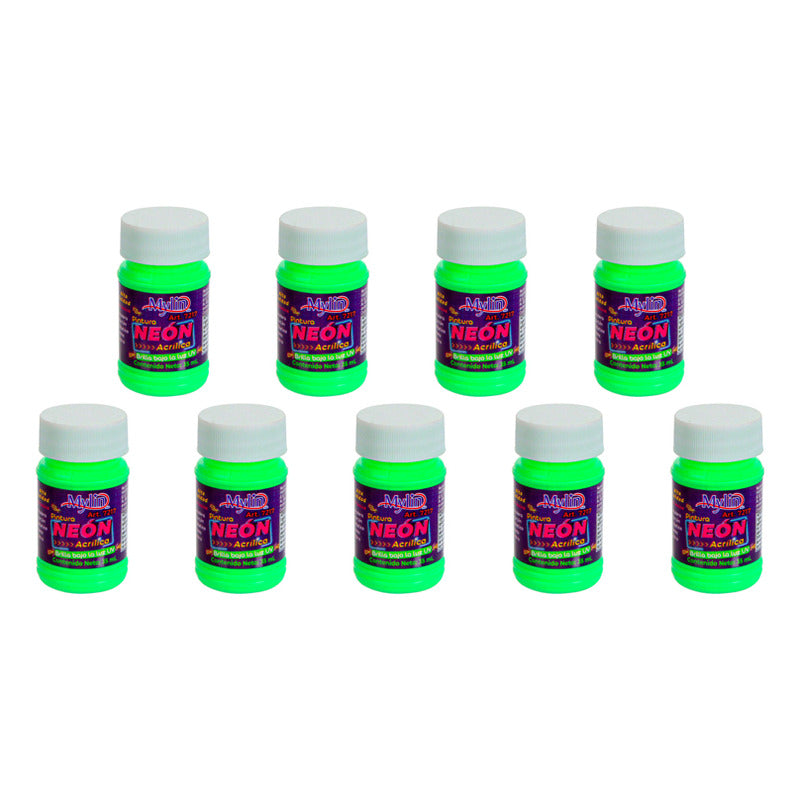 Pintura Acrílica Color Verde Neón 9 Piezas De 35ml Verde Neón