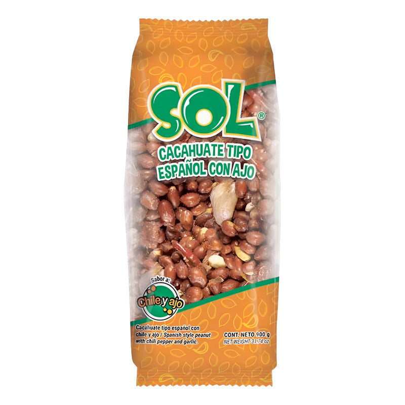 Botanas Sol Cacahuate Ajo Español Bolsa Con 900g