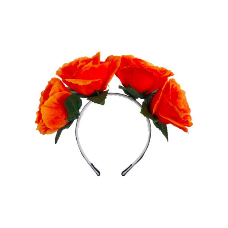 Diadema De Flores Color Naranja De 20cm 1 Pieza Naranja