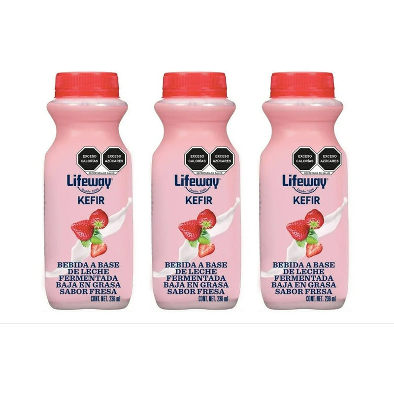 Bebida Lifeway Kefir Baja En Grasa Sabor Fresa 3 Pz De 236ml
