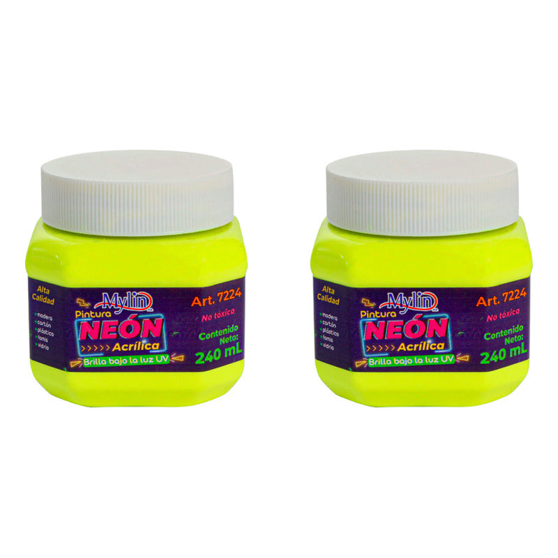 Pintura Acrílica Amarillo Neón 2 Piezas De 240ml Amarillo Neón
