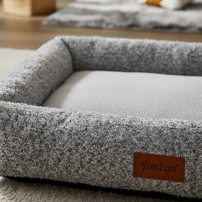 Cama Rectangular Borde Alto Color Gris Para Perro, X-chico Gris Rectangular
