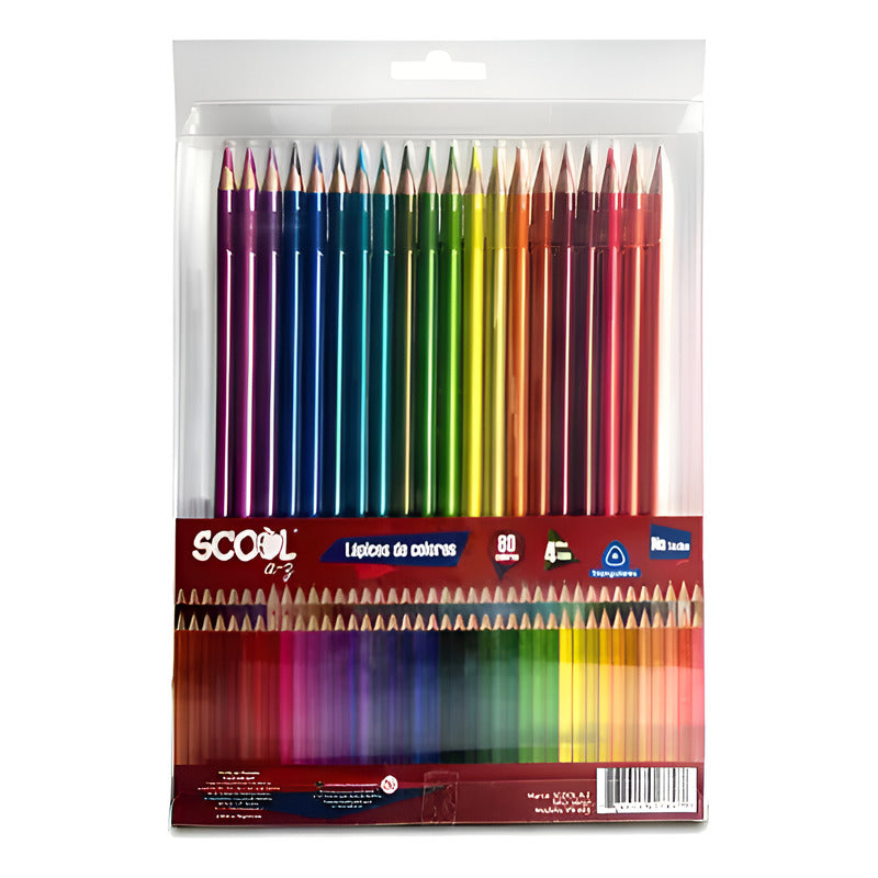 Lápices Colores Scool Largos Triangulares  80 Piezas (2 Paq) Multicolor