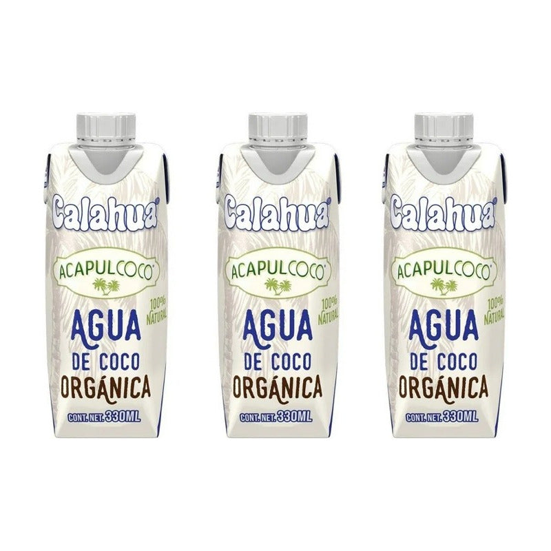 Calahua Acapulcoco Agua De Coco Orgánica 3 Piezas De 330ml