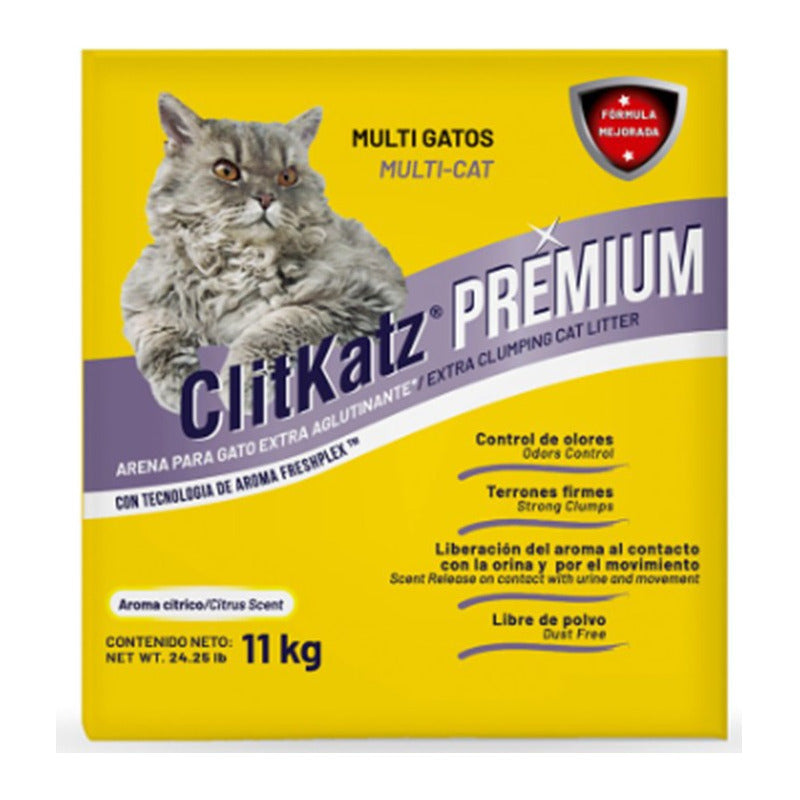 Clitkatz Premium Arena Multi-gato Aroma Cítrico 11 Kg