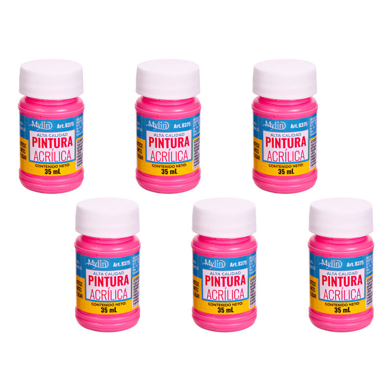 Pintura Acrílica Altacalidad Color Rosa Brillante 6pz D 35ml Rosa Brillante