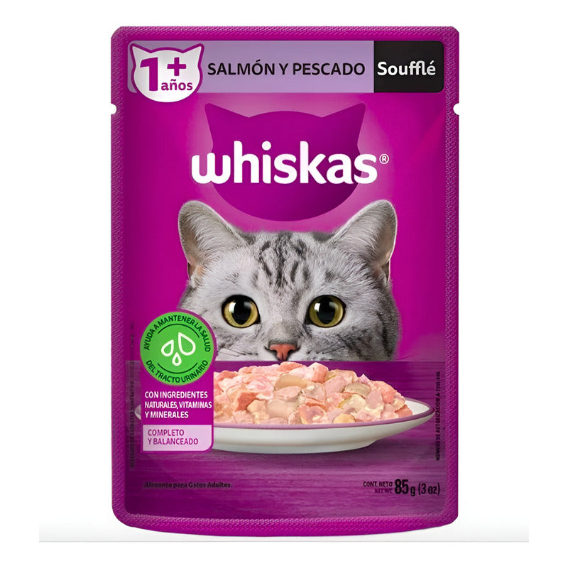 Alimento Whiskas Soufflé Salmón Y Pescado 85gr (3 Sobres)