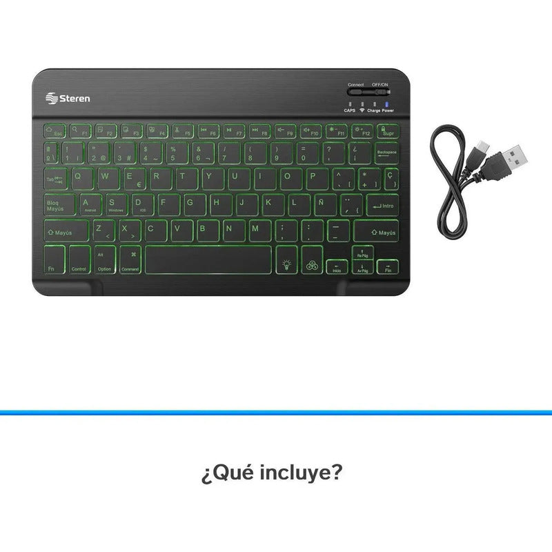 Teclado Bluetooth Recargable Iluminación Compacto Multicolor Negro Español Latinoamericano