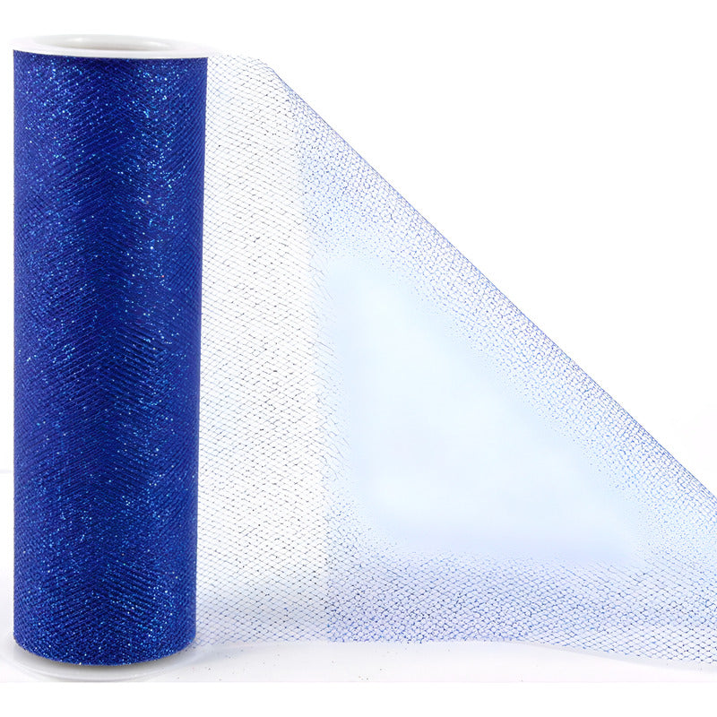Tul Azul Con Diamantina 15cm 5m Azul Rayas