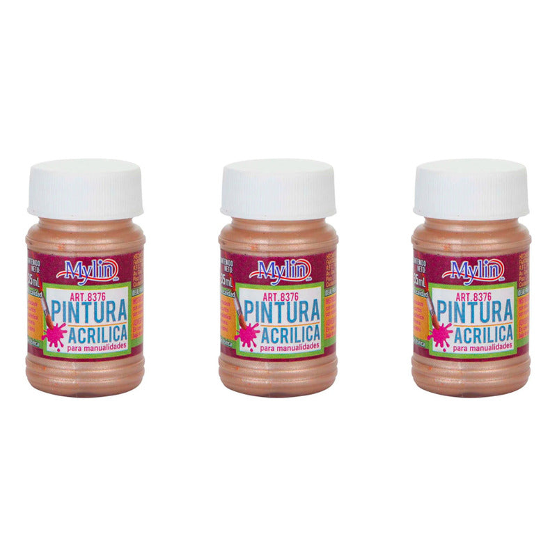 Pintura Acrílica Color Oro Rosado Metálico 3 Piezas De 35ml Oro Rosado