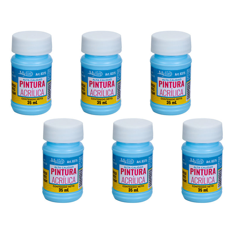 Pintura Acrílica Alta Calidad Color Azul Cielo 6 Pz De 35ml Azul Cielo