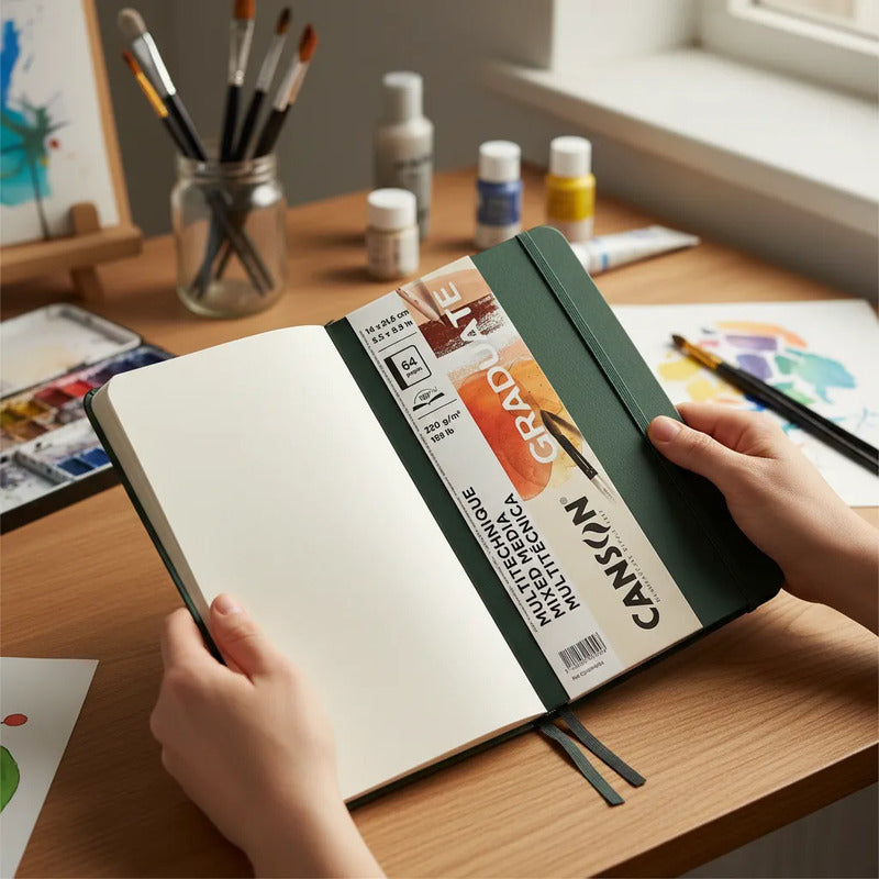 Cuaderno Canson Graduate Mix Media 14 X 21.6 Cm De 220gr Verde