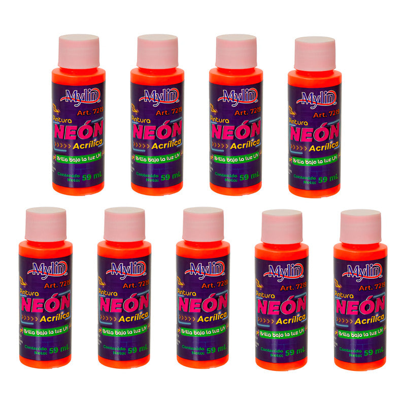 Pintura Acrílica Naranja Neón 9 Piezas De 59ml Naranja Neón