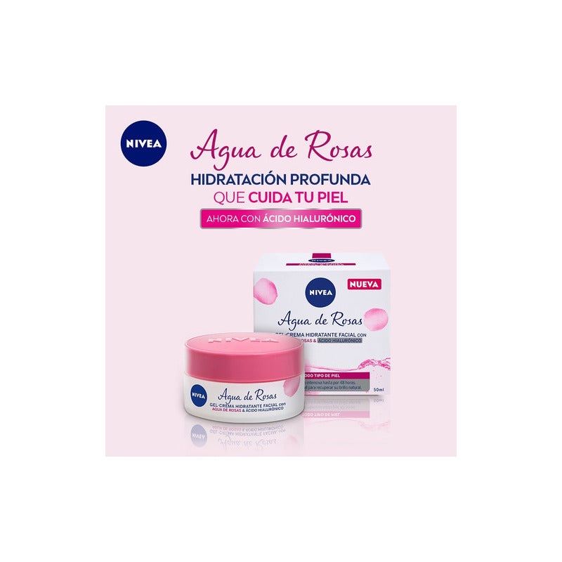 Gel Crema Facial Nivea Agua Rosas Con Ácido Hialurónico 50ml Todo Tipo De Piel