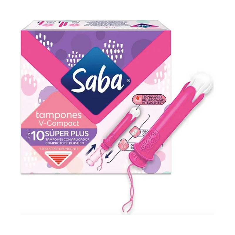 Tampones Saba V-compact Flujo Súper Abundante 6 Paq De 10 Pz