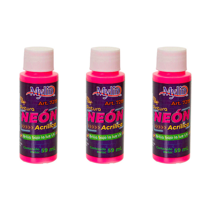 Pintura Acrílica Rosa Neón 3 Piezas De 59ml Rosa Neón
